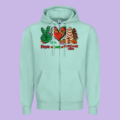 Peace Love Christmas Cakes Zipper Hoodie Designed By Adodesignshop