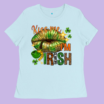 St. Patrick's Kiss Me I'm Irish With Lip Ladies Tee Designed By Howdyjamesfarm