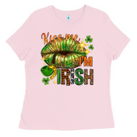 Bubblegum Pink St. Patrick's Kiss me I'm Irish with lip Ladies Tee - HowdyJamesFarm