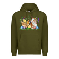 Army Green Easter bunny and chicks with floral Premium Hoodie - RanaPortraitStore