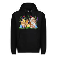 Black Easter bunny and chicks with floral Premium Hoodie - RanaPortraitStore