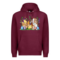 Burgundy Easter bunny and chicks with floral Premium Hoodie - RanaPortraitStore