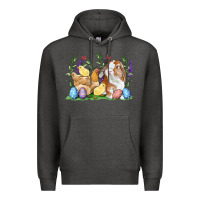 Charcoal Heather Easter bunny and chicks with floral Premium Hoodie - RanaPortraitStore