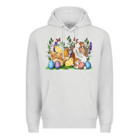 Dove Grey Easter bunny and chicks with floral Premium Hoodie - RanaPortraitStore