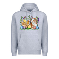 Heather Grey Easter bunny and chicks with floral Premium Hoodie - RanaPortraitStore