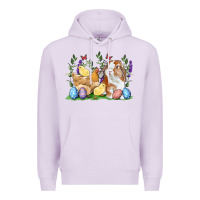 Lilac Easter bunny and chicks with floral Premium Hoodie - RanaPortraitStore