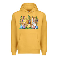 Mustard Easter bunny and chicks with floral Premium Hoodie - RanaPortraitStore