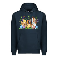 Navy Easter bunny and chicks with floral Premium Hoodie - RanaPortraitStore