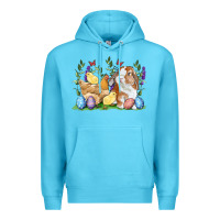 Ocean Blue Easter bunny and chicks with floral Premium Hoodie - RanaPortraitStore
