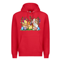 Red Easter bunny and chicks with floral Premium Hoodie - RanaPortraitStore