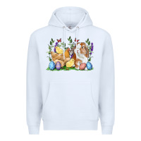 White Easter bunny and chicks with floral Premium Hoodie - RanaPortraitStore