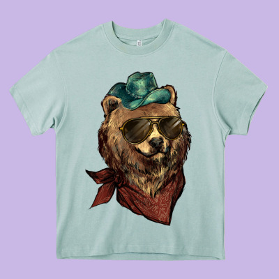 Bear Cowboy Bandana Glasses Heavy Core Tee Designed By Howdyjamesfarm