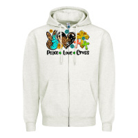 Oatmeal Heather peace love cross Zipper Hoodie - AdoDesignShop