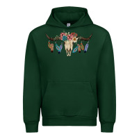 Forest Green Texas Longhorn Bull Skull Urban Hoodie - JahusDesignShop