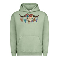Pigment Oil Green Texas Longhorn Bull Skull Urban Hoodie - JahusDesignShop