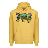 Antique Gold Peace Love Hippo Premium Hoodie - LillyAllenDesigns