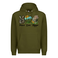 Army Green Peace Love Hippo Premium Hoodie - LillyAllenDesigns