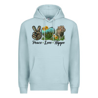 Blue Mist Peace Love Hippo Premium Hoodie - LillyAllenDesigns