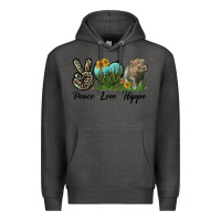 Charcoal Heather Peace Love Hippo Premium Hoodie - LillyAllenDesigns
