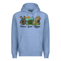 Colony Blue Peace Love Hippo Premium Hoodie - LillyAllenDesigns
