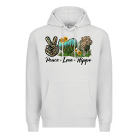 Dove Grey Peace Love Hippo Premium Hoodie - LillyAllenDesigns