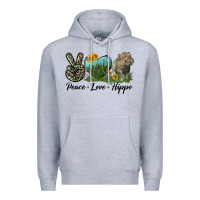Heather Grey Peace Love Hippo Premium Hoodie - LillyAllenDesigns