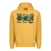 Mustard Peace Love Hippo Premium Hoodie - LillyAllenDesigns