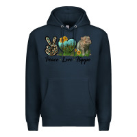 Navy Peace Love Hippo Premium Hoodie - LillyAllenDesigns