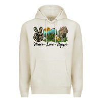Oatmeal Heather Peace Love Hippo Premium Hoodie - LillyAllenDesigns