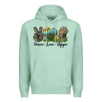 Seafoam Peace Love Hippo Premium Hoodie - LillyAllenDesigns