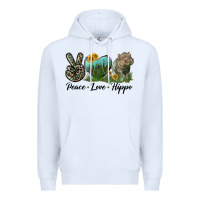 White Peace Love Hippo Premium Hoodie - LillyAllenDesigns
