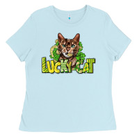 Baby Blue Lucky cat St. Patrick's Ladies Tee - HowdyJamesFarm