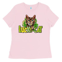 Bubblegum Pink Lucky cat St. Patrick's Ladies Tee - HowdyJamesFarm