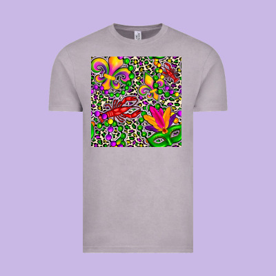 Mardi Gras Crawfish Leopard  Seamless Pattern Vintage Tee Designed By Fadigitalartstudio