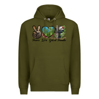 Army Green Peace Love Giant Panda Premium Hoodie - LillyAllenDesigns