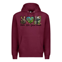 Burgundy Peace Love Giant Panda Premium Hoodie - LillyAllenDesigns