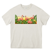 Cream flamingos with sunset Heavy Core Tee - TumblerDesignByShophia