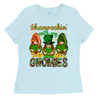 Baby Blue Shamrockin' with my gnomies St. Patricks day Ladies Tee - HowdyJamesFarm