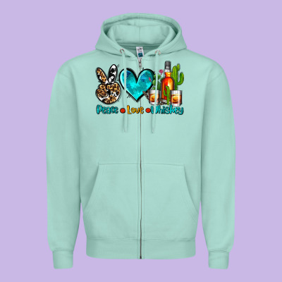 Peace Love Whiskey Zipper Hoodie Designed By Adodesignshop
