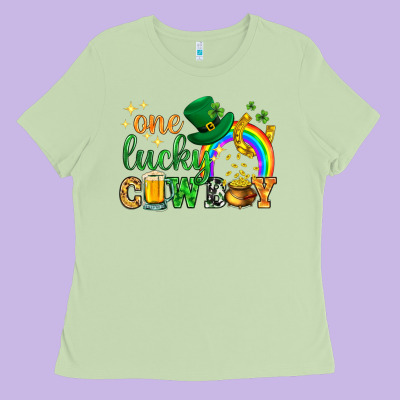 One Lucky Cowboy St. Patricks Day Ladies Tee Designed By Howdyjamesfarm