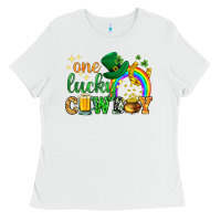 White One lucky cowboy St. Patricks day Ladies Tee - HowdyJamesFarm