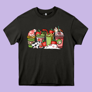 Cow And Strawberry Coffee Cups Heavy Core Tee Designed By Howdyjamesfarm