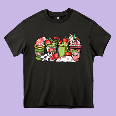 Cow And Strawberry Coffee Cups Heavy Core Tee Designed By Howdyjamesfarm