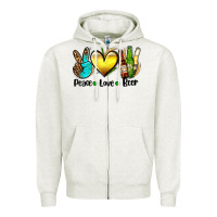 Oatmeal Heather peace love beer Zipper Hoodie - AdoDesignShop