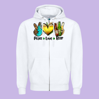 Peace Love Beer Zipper Hoodie Designed By Adodesignshop