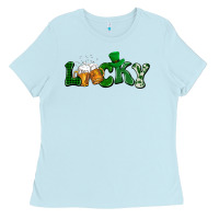 Baby Blue Lucky with beer St. Patricks day Ladies Tee - HowdyJamesFarm
