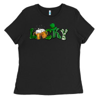 Black Lucky with beer St. Patricks day Ladies Tee - HowdyJamesFarm