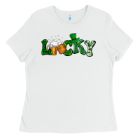 White Lucky with beer St. Patricks day Ladies Tee - HowdyJamesFarm