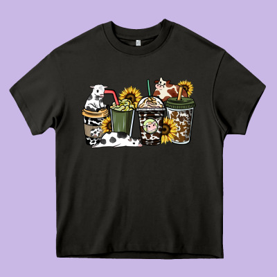 Cowhide Coffee Cups Heavy Core Tee Designed By Howdyjamesfarm