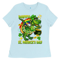 Baby Blue Happy St. Patrick's Day T-rex Ladies Tee - CowGirlArtShop